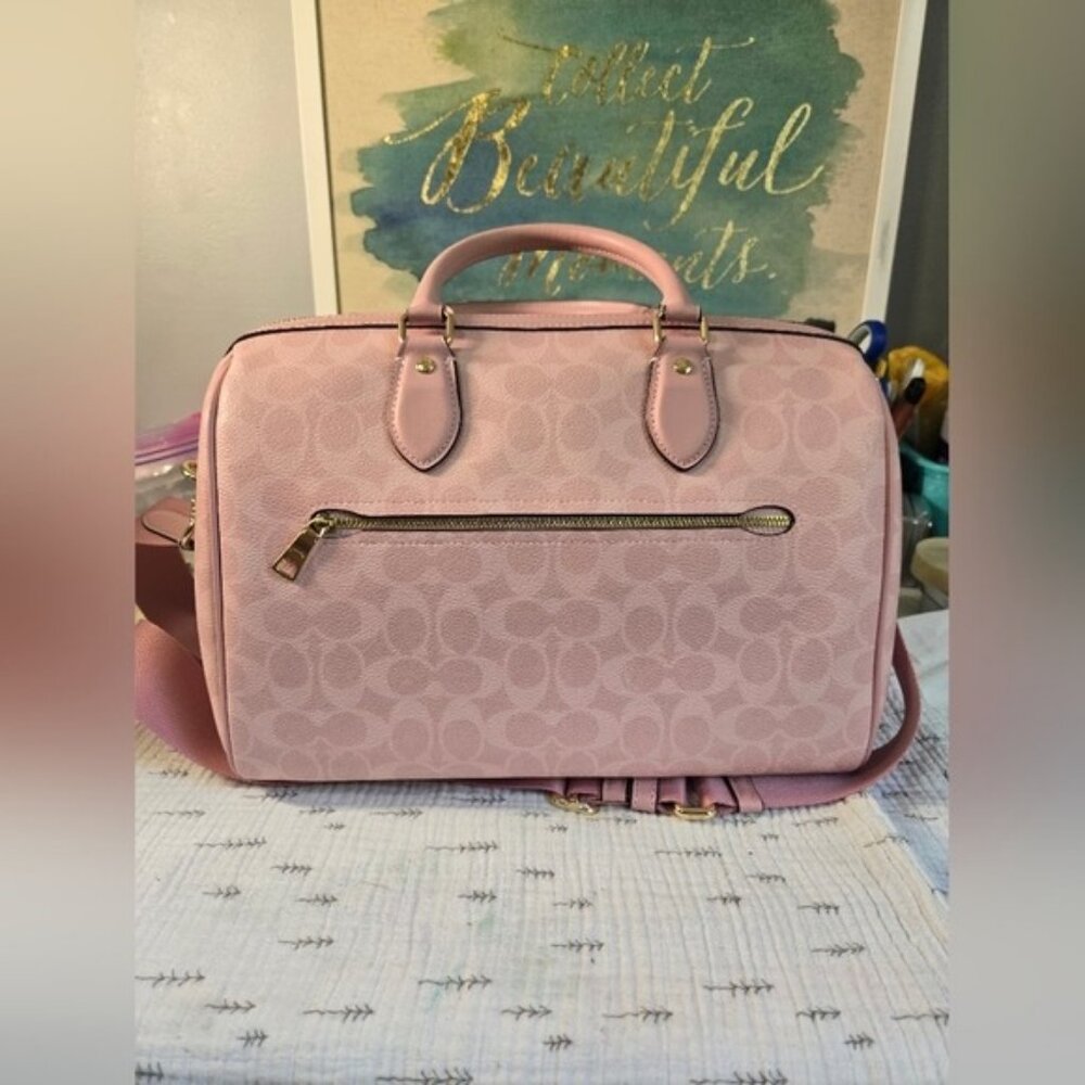 Coach Rowan Satchel Bag In Signature Canvas Powder Pink CV961 - Picture 5 of 6